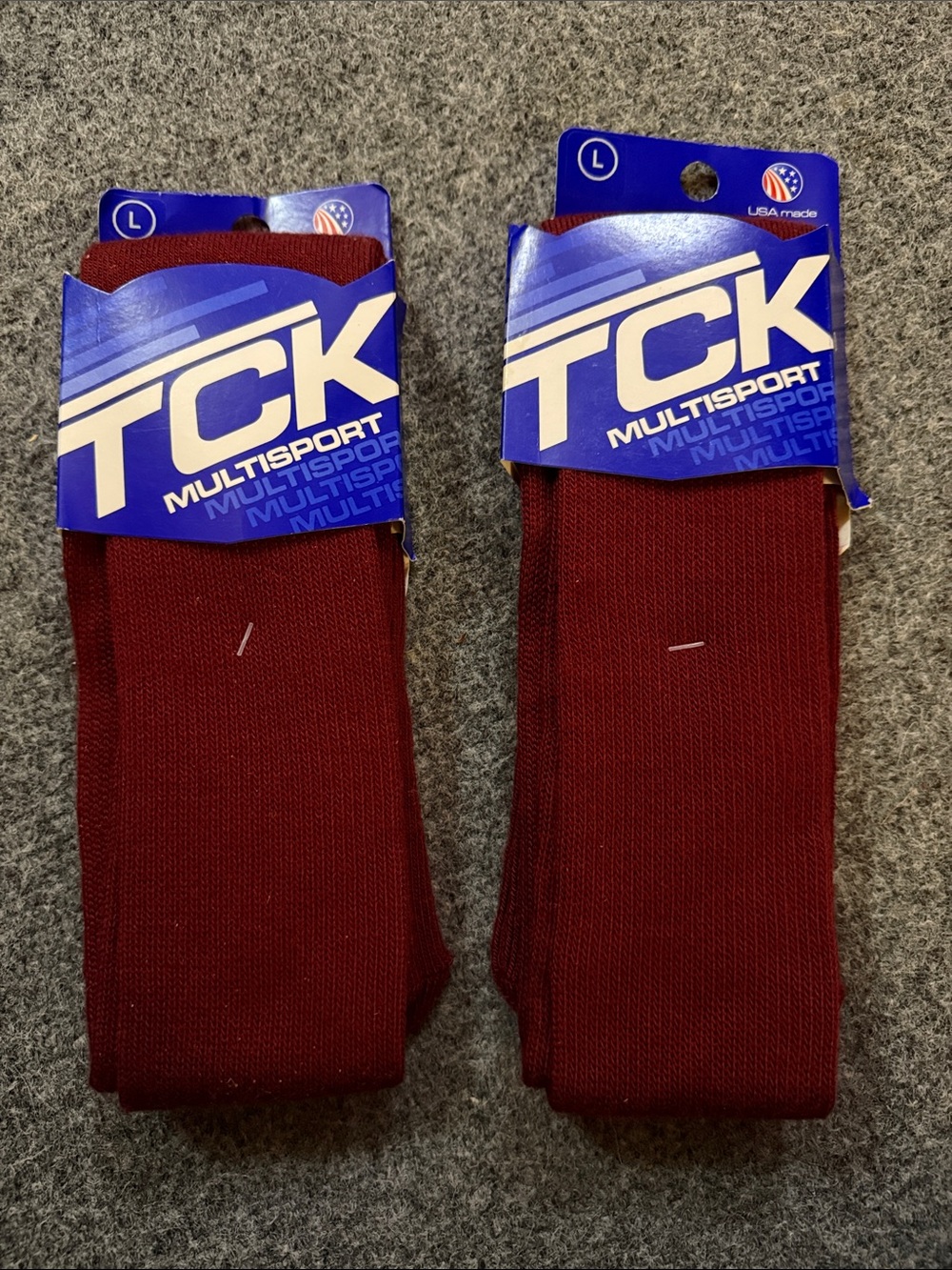 2 Pair TSK Multisport Knee High Tube Socks Cardinal Large Softball Baseball